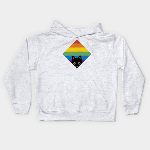 Peeking Cat Rainbow Pride Square Flag by Tobe Fonseca Kids Hoodie by Tobe_Fonseca